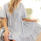 V-Neck Striped 100% Cotton Tiered Woven Dress VD81038