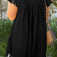 Navy Blue Dotty Textured Notched Neck Plus Ruffled Dress