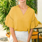 Collared V-Shape Trim Detail Ruffled Blouse VT81459-