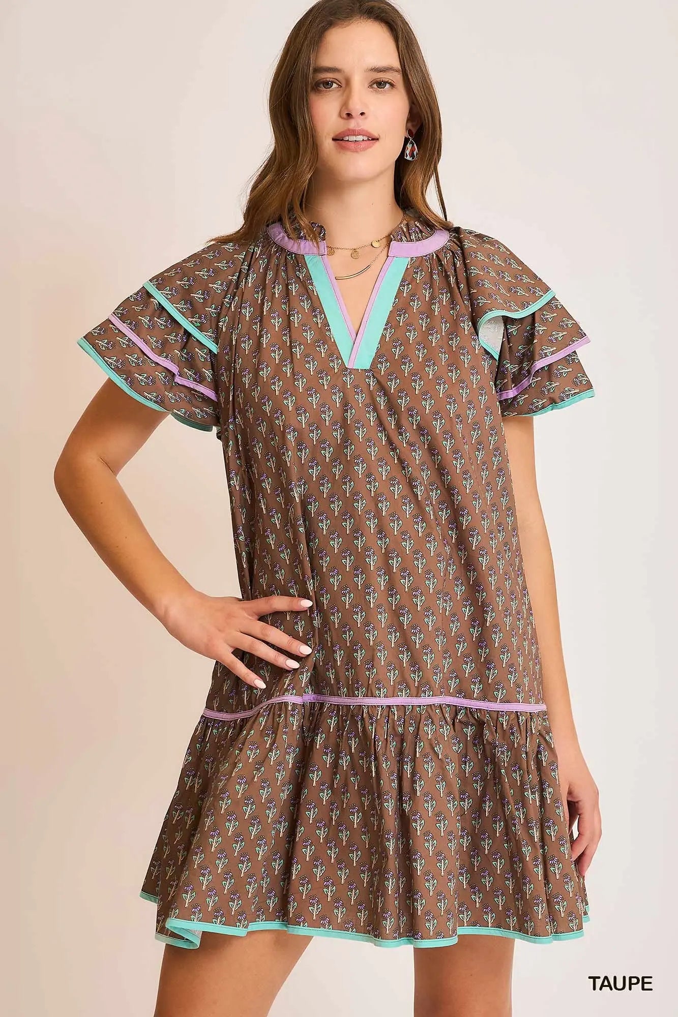 Boho Ruffle Sleeve Mini Dress