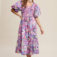 Vintage Flower Print Puff-Sleeve Midi Dress