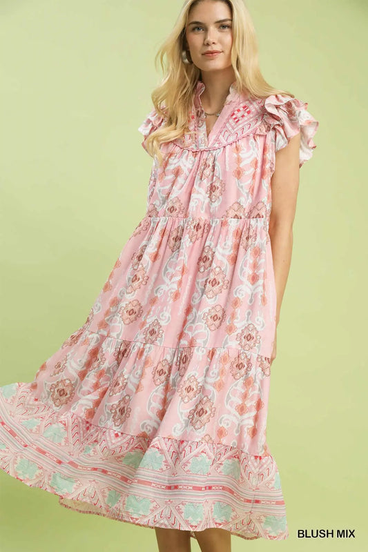 Pink Tiered Midi Dress