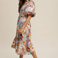 Vintage Flower Print Puff-Sleeve Midi Dress