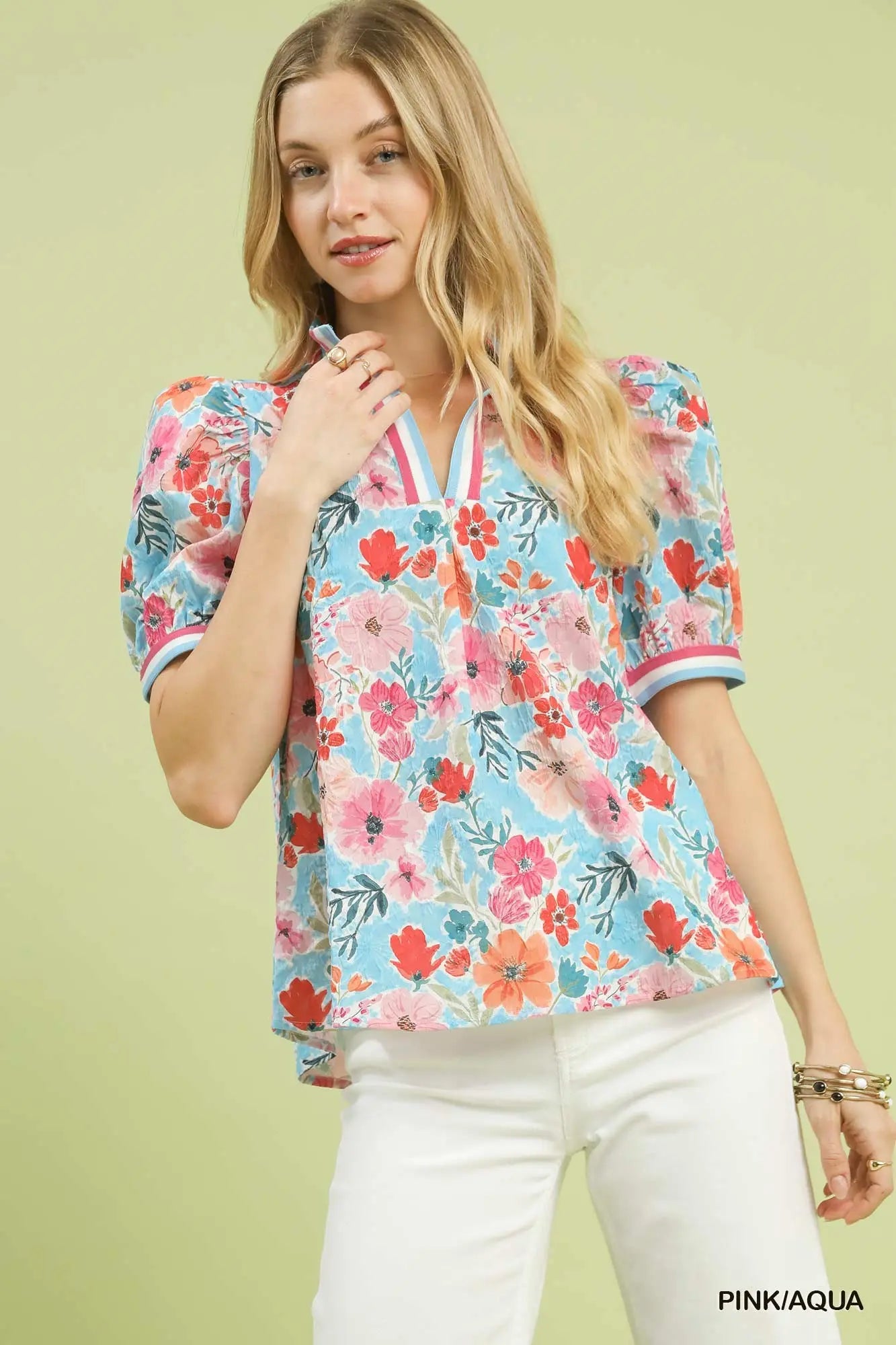 High Collar Split Neck Blouse