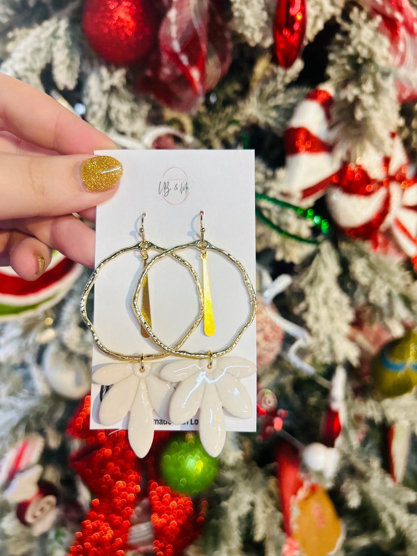 Round Gold and White Earrings