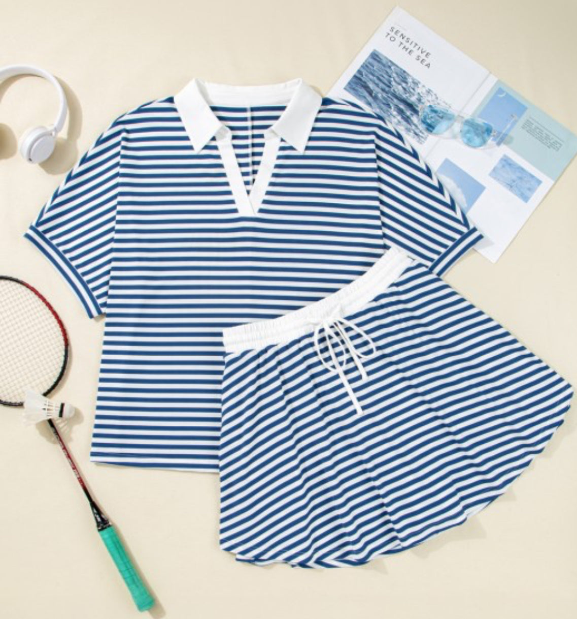 Blue Striped Short Set