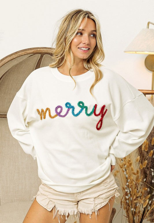 White Tinsel Merry Sweater