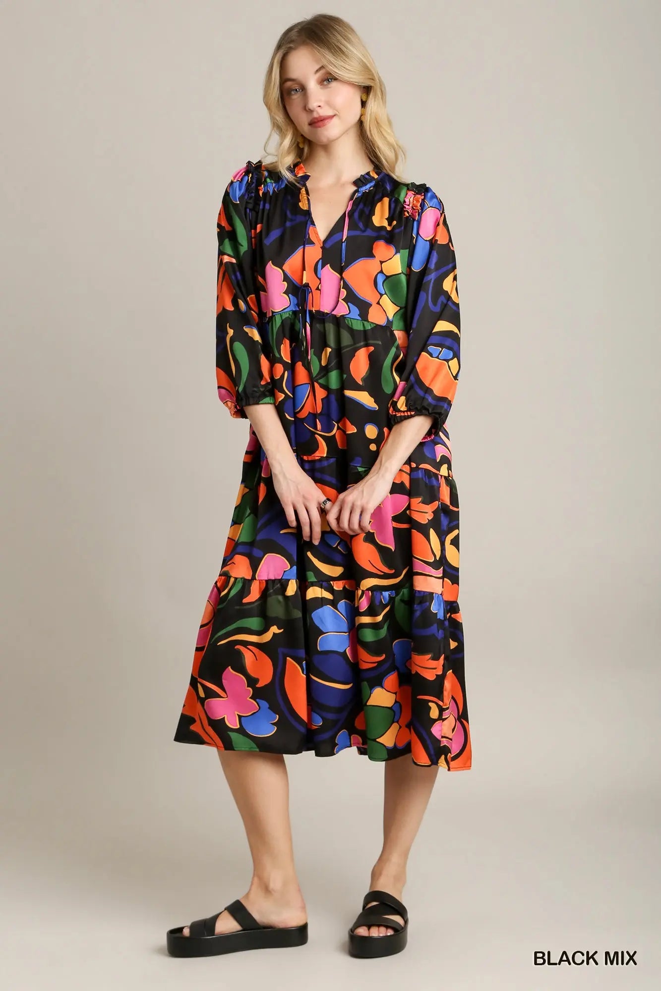 Floral Long Sleeve Midi Dress