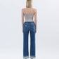 HIGH RISE DARK WASH CUFFED STRAIGHT JEANS