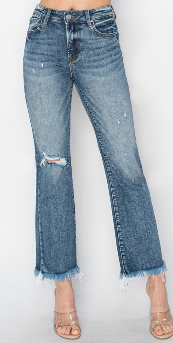 High Rise Bootcut Frayed Jeans