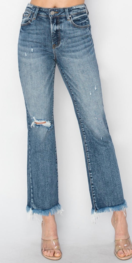 High Rise Bootcut Frayed Jeans