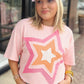 Light Pink Eyelet Lace Star Applique Plus Size T Shirt