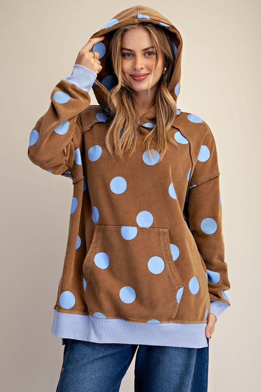 Brown & Blue Polka Dot Pullover Hoodie