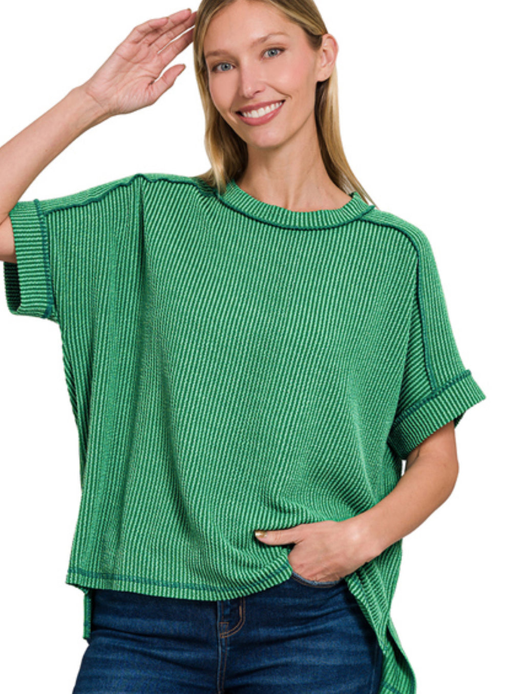 Plus Round Neck Ribbed Top