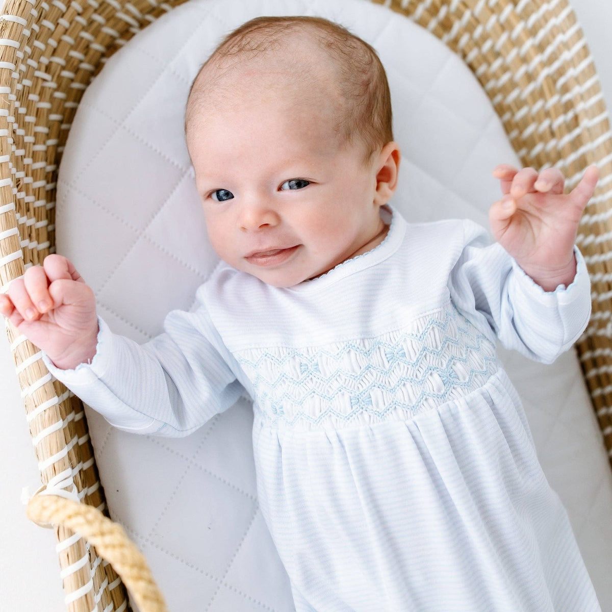 Jacob Smocked Footie - Light Blue