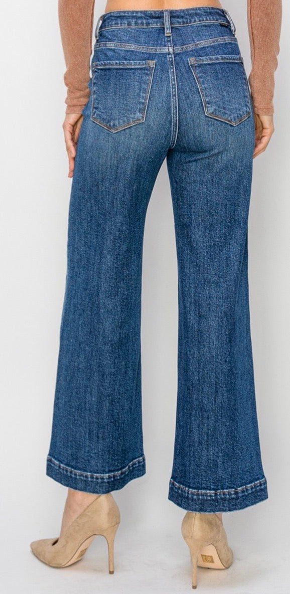 High Rise Ankle Wide Jeans
