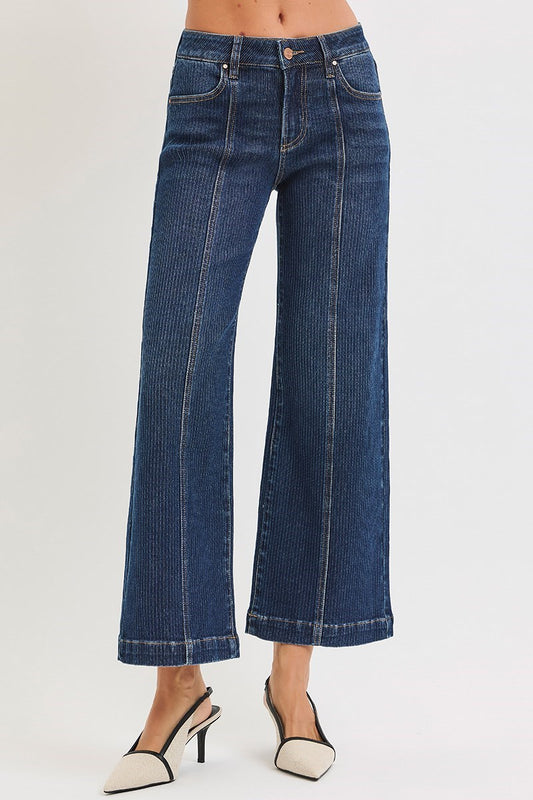 Mid Rise Cropped Wide Front Detailed Jeans