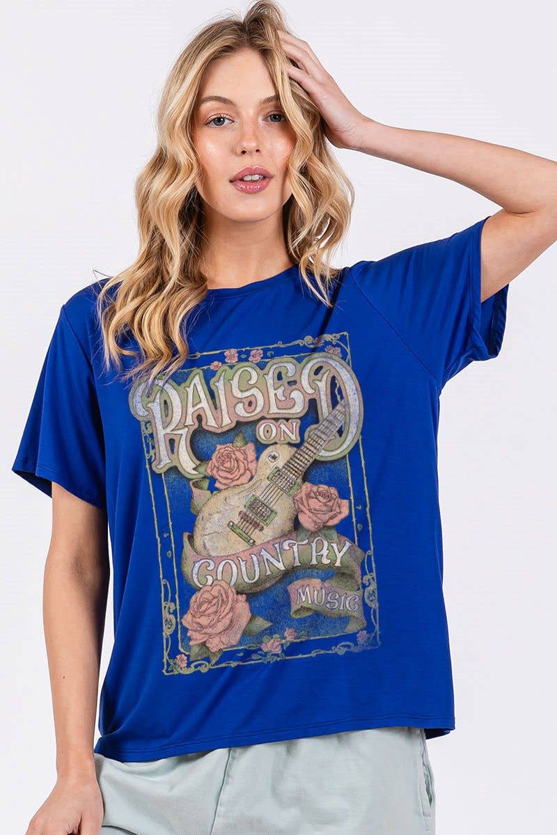 Raised On Country Music Graphic Rayon Top