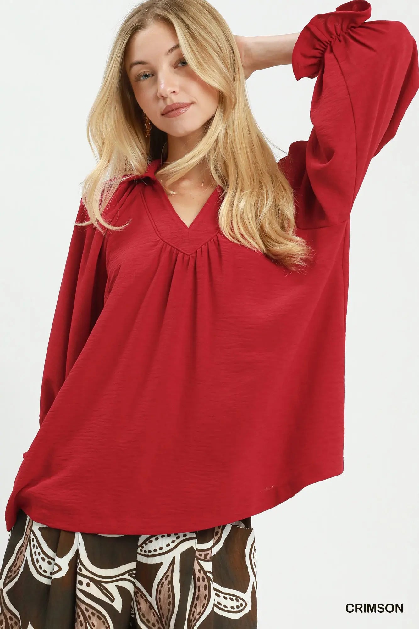 Collard Split V-Neck Top