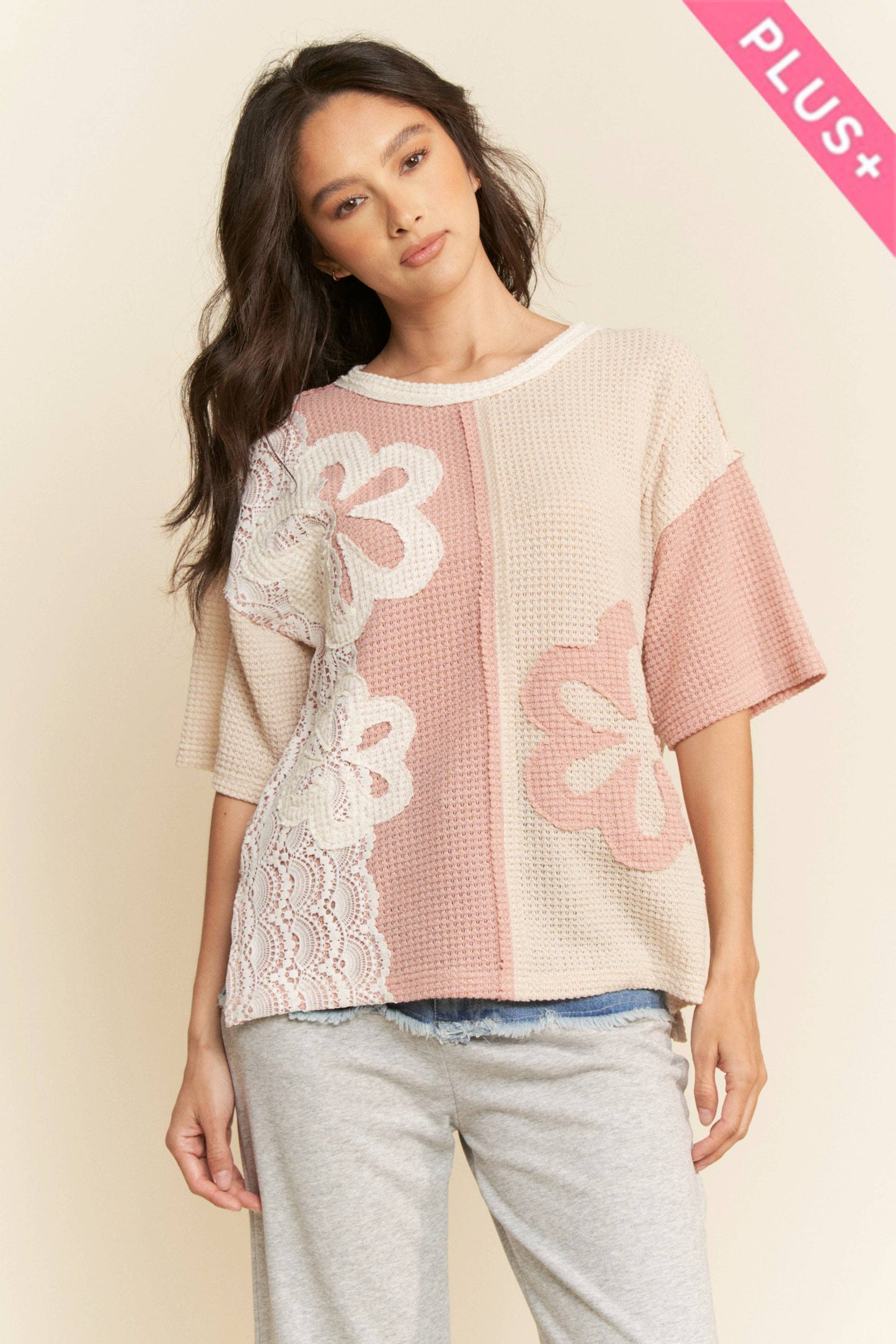 PLUS CASUAL PULLOVER SHORT SLEEVE KNIT TOP