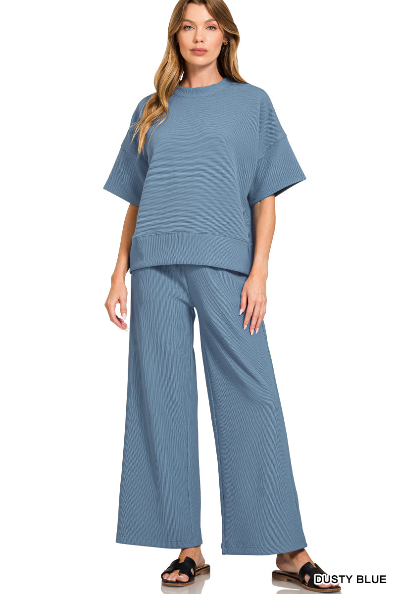 Ribbed Round Neck Pants Set