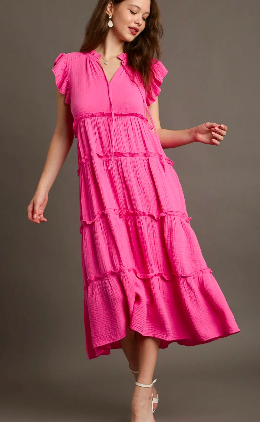 Tiered Tie Midi Dress