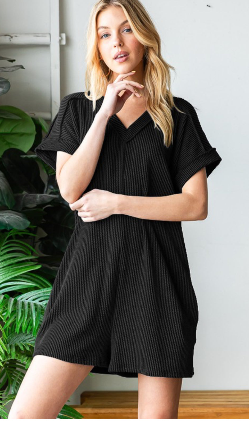 Short Sleeve Ribbed Romper