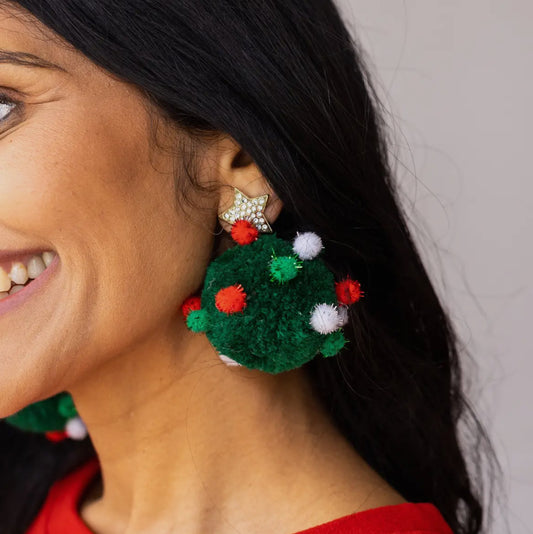 Green Pom Earrings