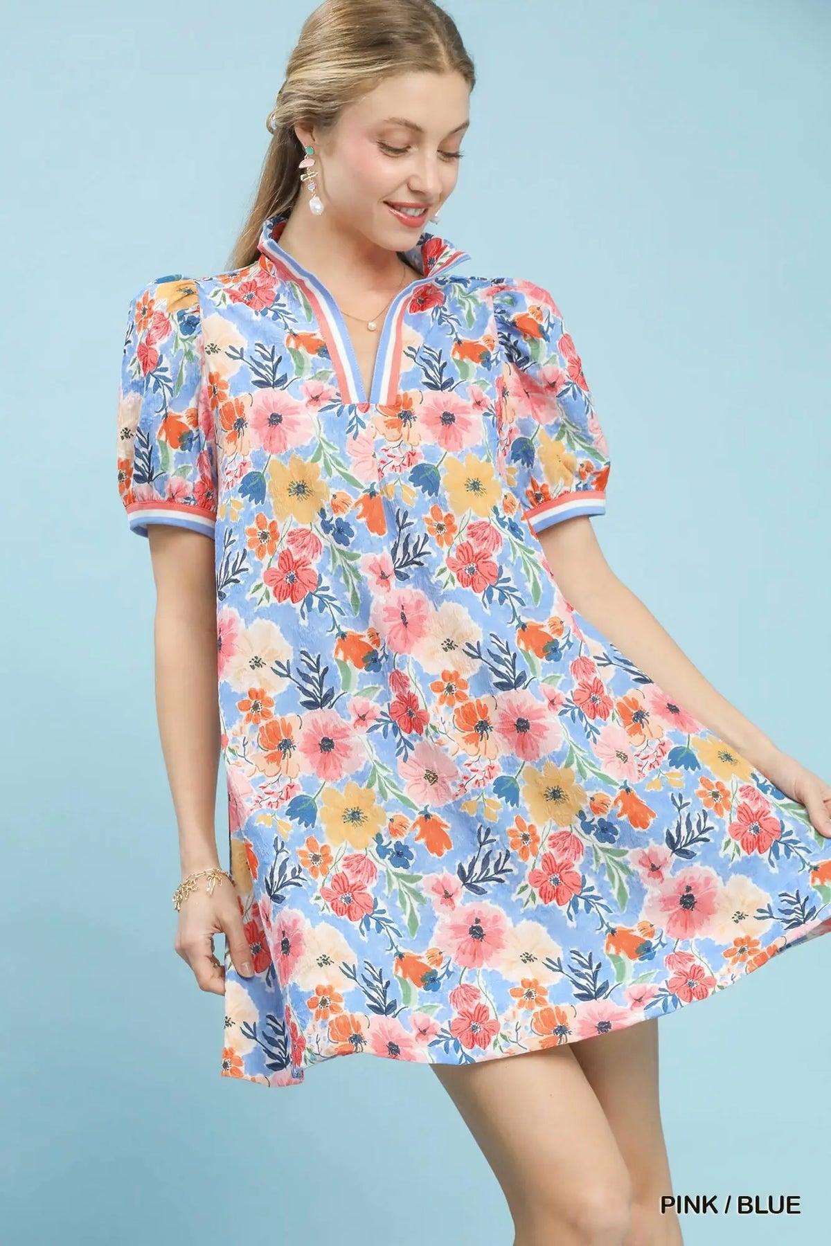 Floral Print High Neck Mini Dress