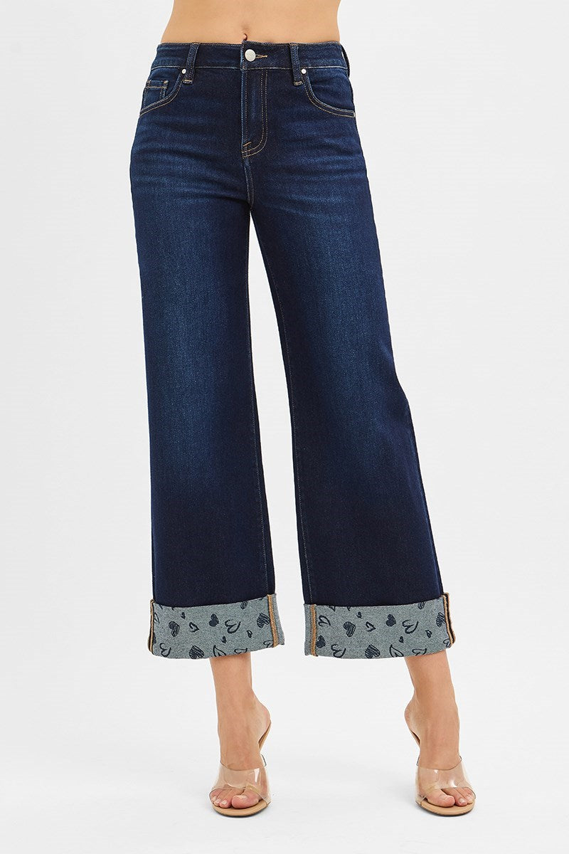 Dark Printed Cuff Jeans