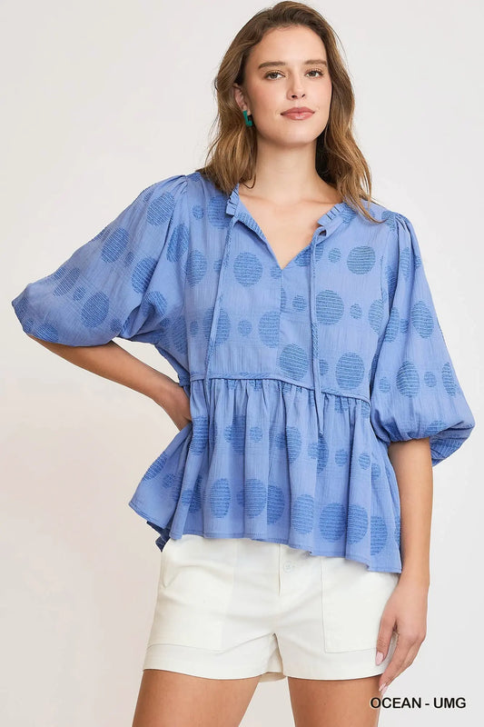 Blue Dot Babydoll Top