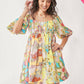 PLUS FLORAL PUFF SHORT SLEEVE BABYDOLL MINI DRESS