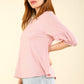 NT11467-Half Puff Sleeve Crinkle Knit Top