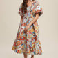 Vintage Flower Print Puff-Sleeve Midi Dress