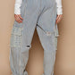 Tie waistband contrast crochet cargo pockets denim joggers