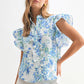 Chic Floral Print Ruffle Frilly Button Up Shirt | S-XL