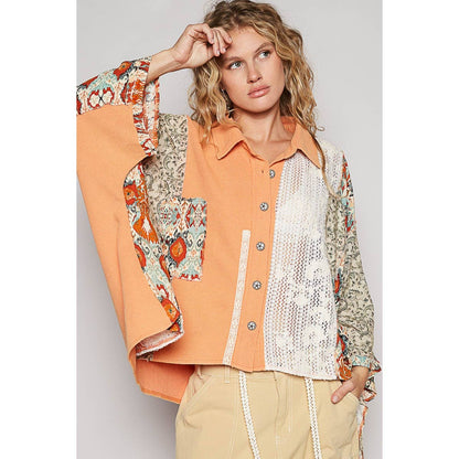 Oversize long sleeve crochet lace contrast top SALE