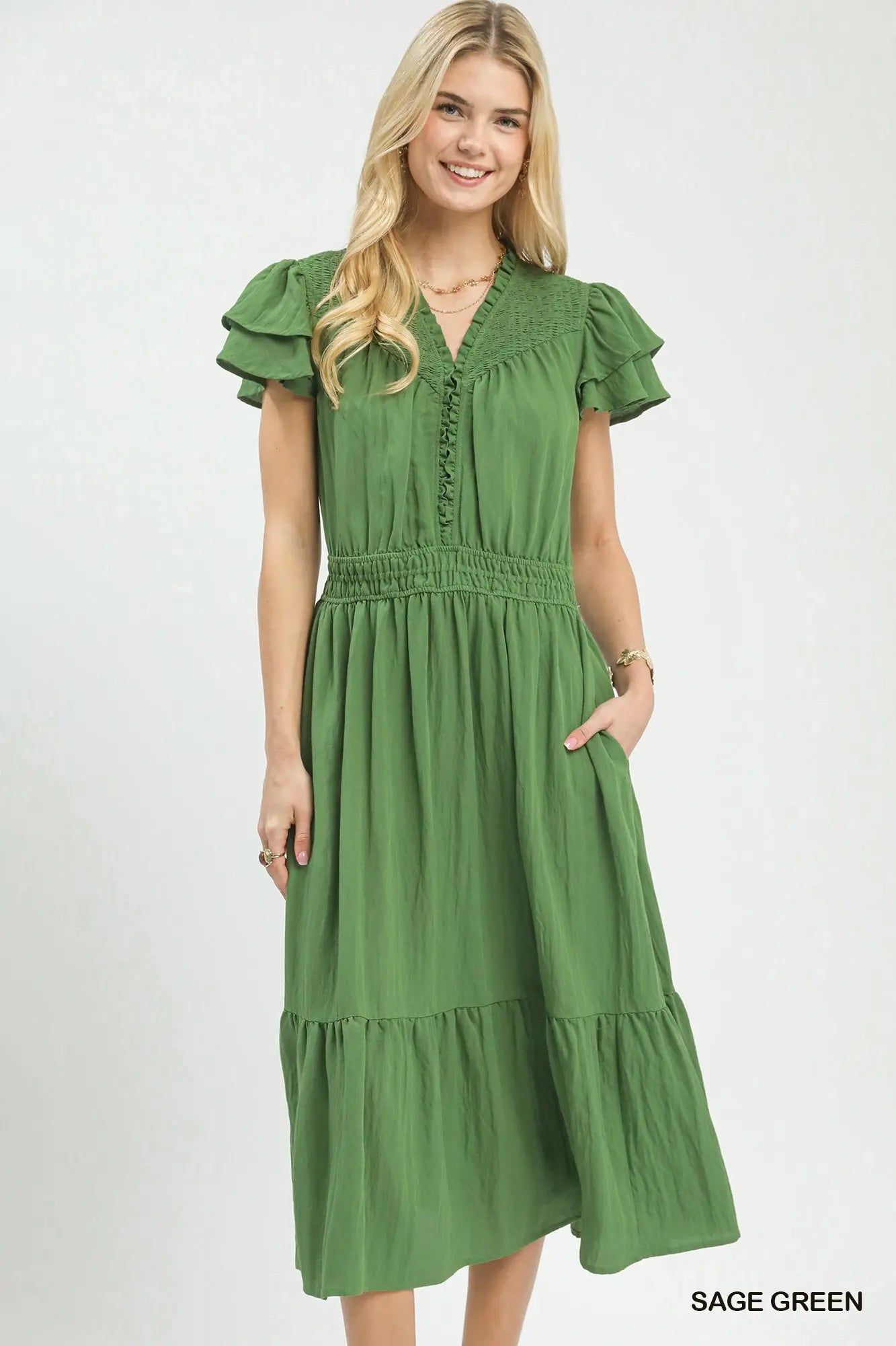 Smocked Ruffle Sleeve Dress