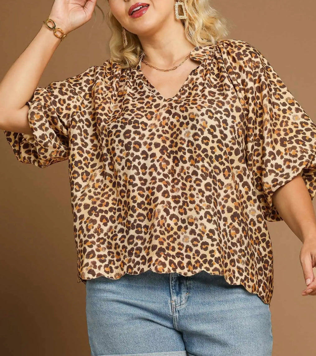 Leopard Print Bubble Sleeve Top