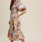 Vintage Flower Print Puff-Sleeve Midi Dress