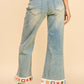 CROCHET TRIM STRAIGHT LEG DENIM JEANS