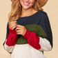 Navy Olive Red Ivory Soft Color Block Loose Fit Top