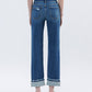 HIGH RISE DARK WASH CUFFED STRAIGHT JEANS
