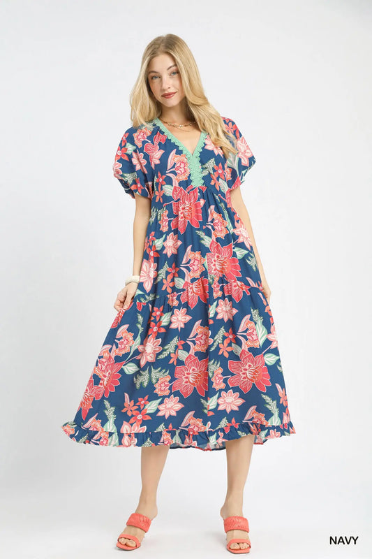 Navy & Pink Floral Dress