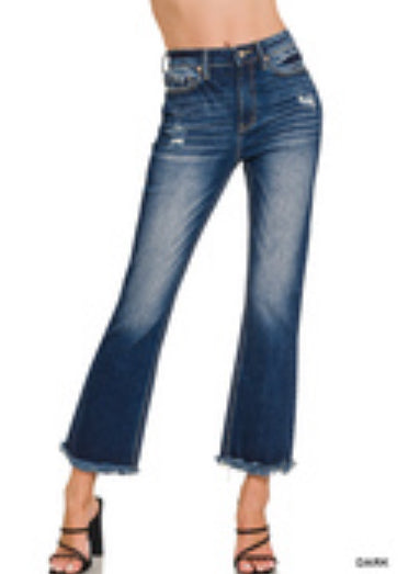 Dark Washed Frayed Jeans
