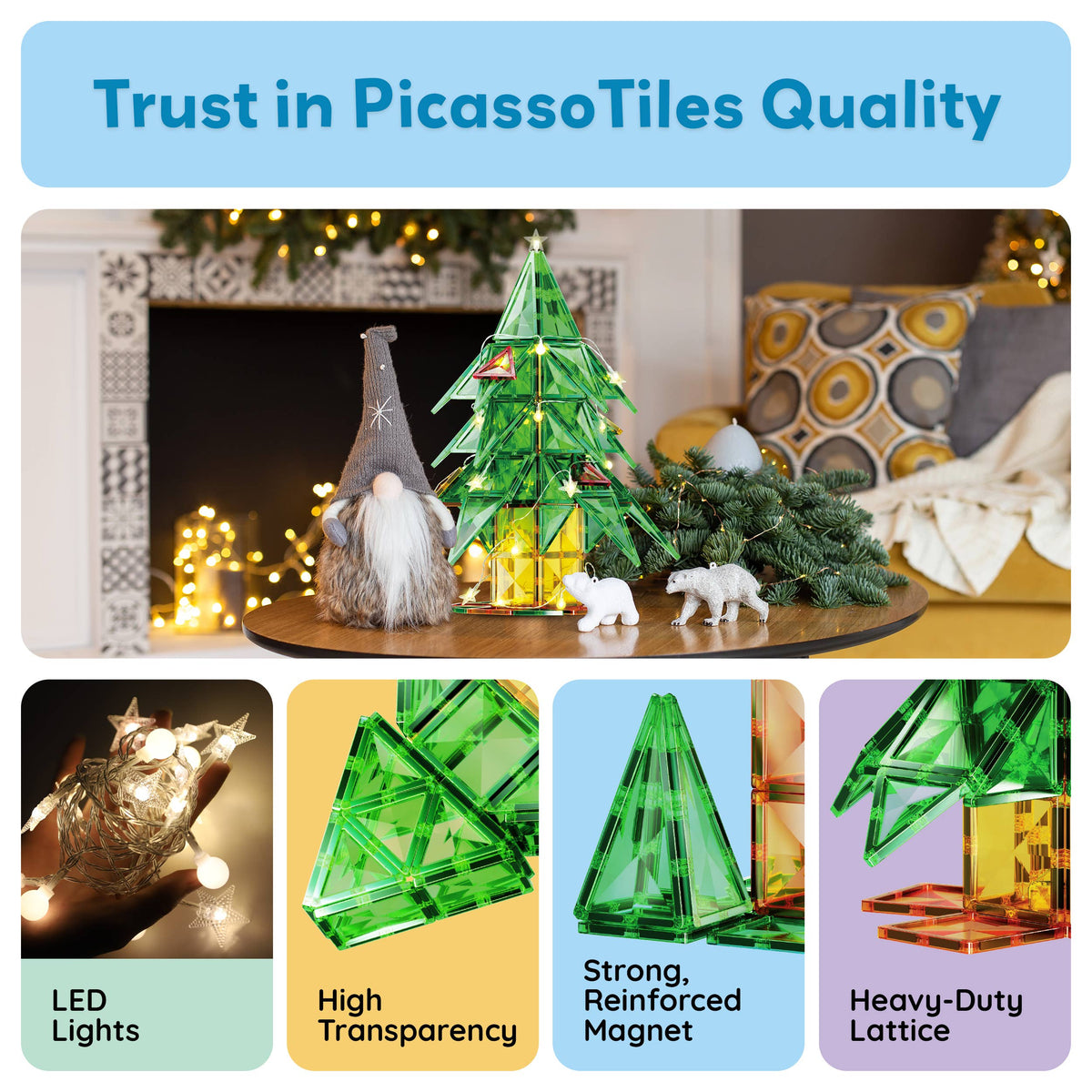 PicassoTiles 106pc Holiday Tree Magnetic Tile Building Set