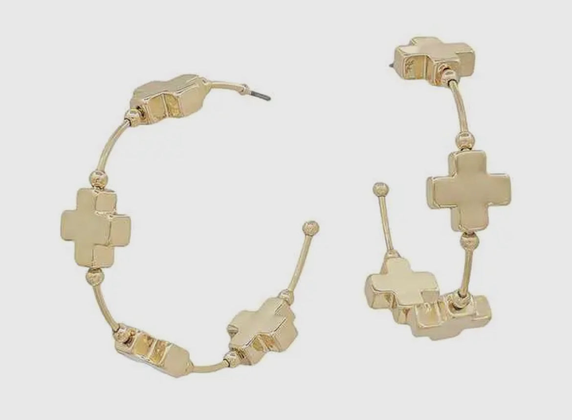 Gold Cross Hoops