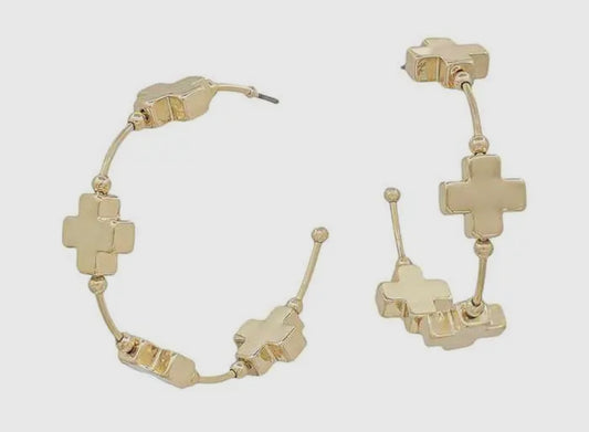 Gold Cross Hoops