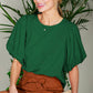 Round Neck Short Bubble Sleeve Woven Blouse Top VT81715B