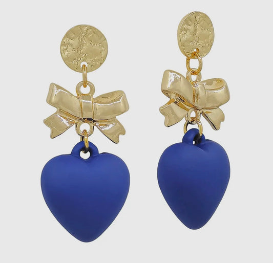 Navy Heart Drop Earrings